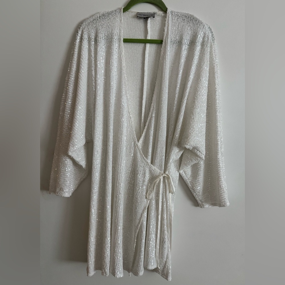 White Sequin Wrap Dress